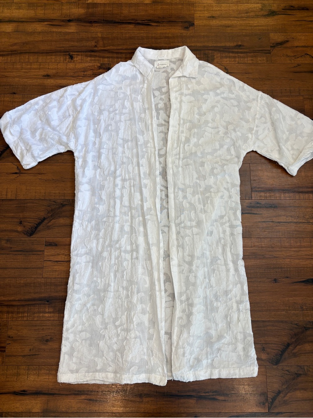 Anthropologie White Textured Floral Jacquard Duster Kimono Cardigan One Size